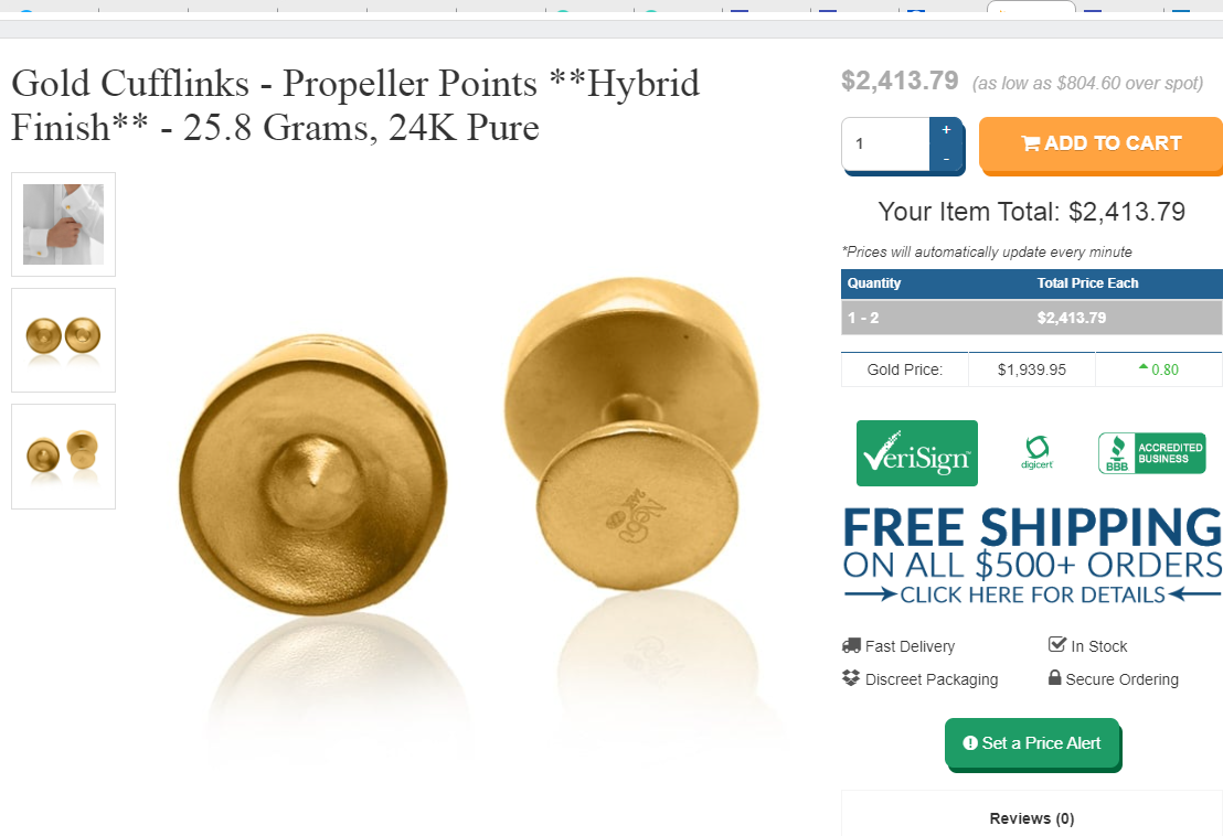 gold cufflinks - propeller points hybrid finish 25