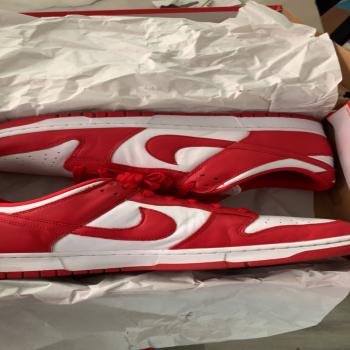 size 12 1/2 red and white dunk